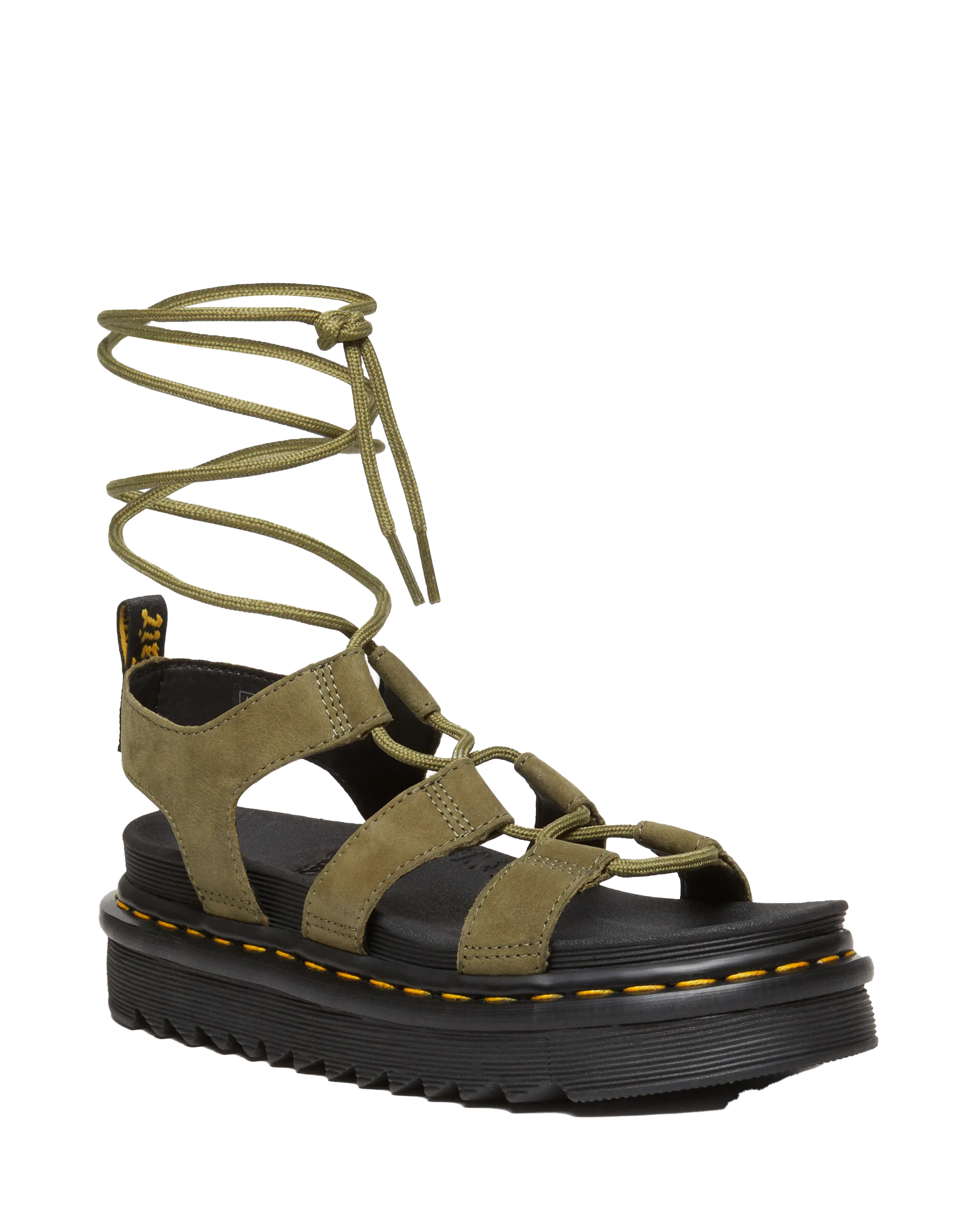 Nartilla Tumbled Nubuck Lace Up Gladiator Sandals in Muted Olive