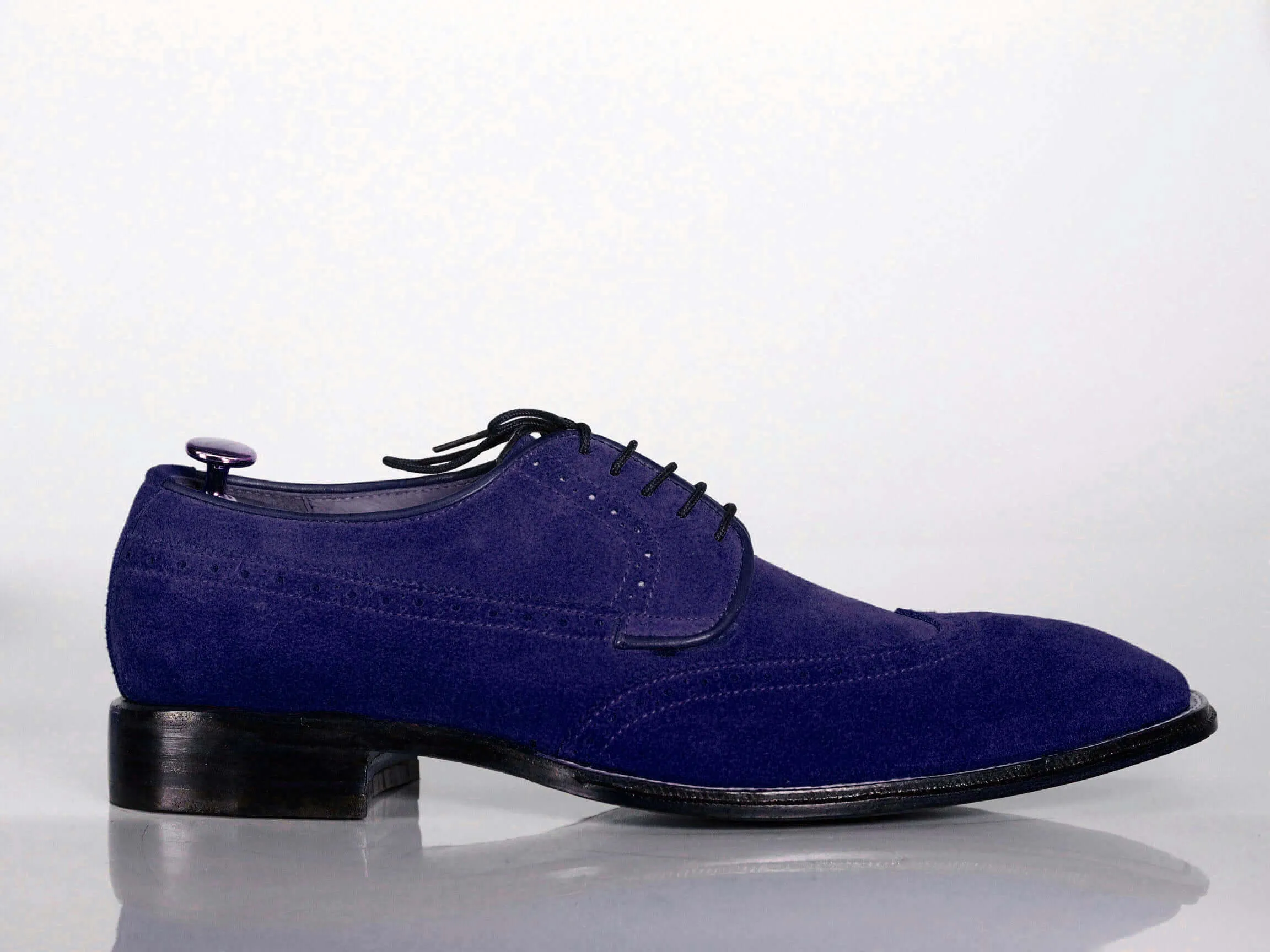 New Men's Handmade Blue Wing Tip Lace Up Shoes, Men Suede Designer Shoes