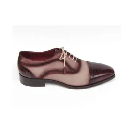 Paul Parkman Handmade Designer Shoes Men's Handmade Designer Shoes Captoe Burgundy Beige Oxfords (PM5221)