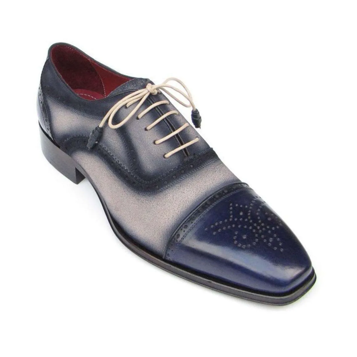 Paul Parkman Handmade Designer Shoes Men's Handmade Designer Shoes Captoe Navy Beige Oxfords (PM5223)