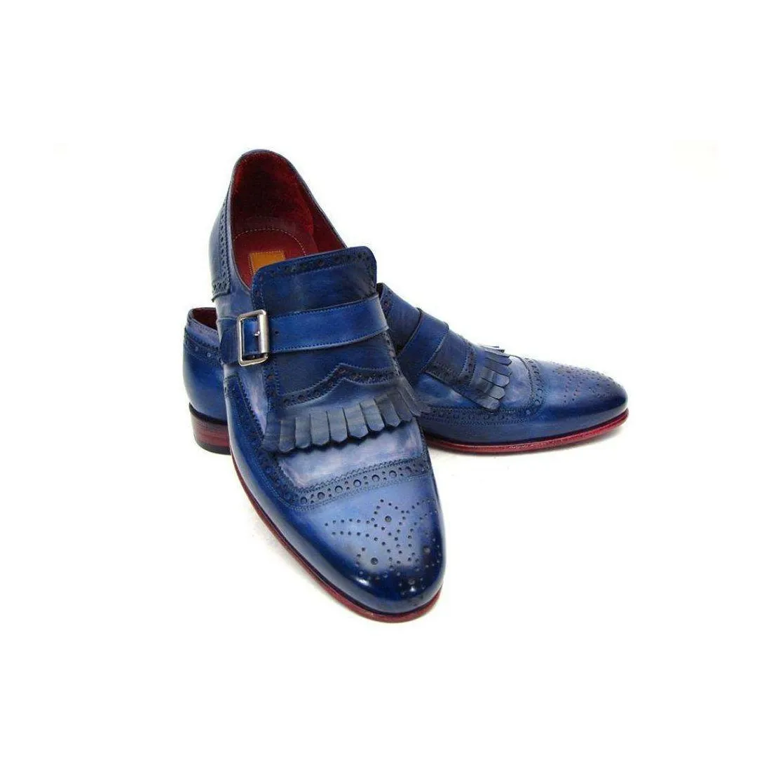 Paul Parkman Handmade Designer Shoes Men's Handmade Designer Shoes Kiltie Monkstrap Designer Shoes Dual Tone Blue Loafers (PM5201)