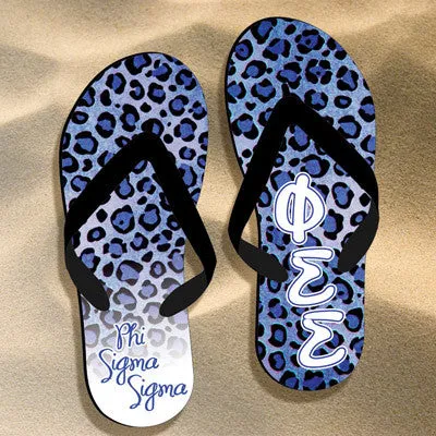 Phi Sigma Sigma Cheetah Print Flip Flops - SBL100 - SUB