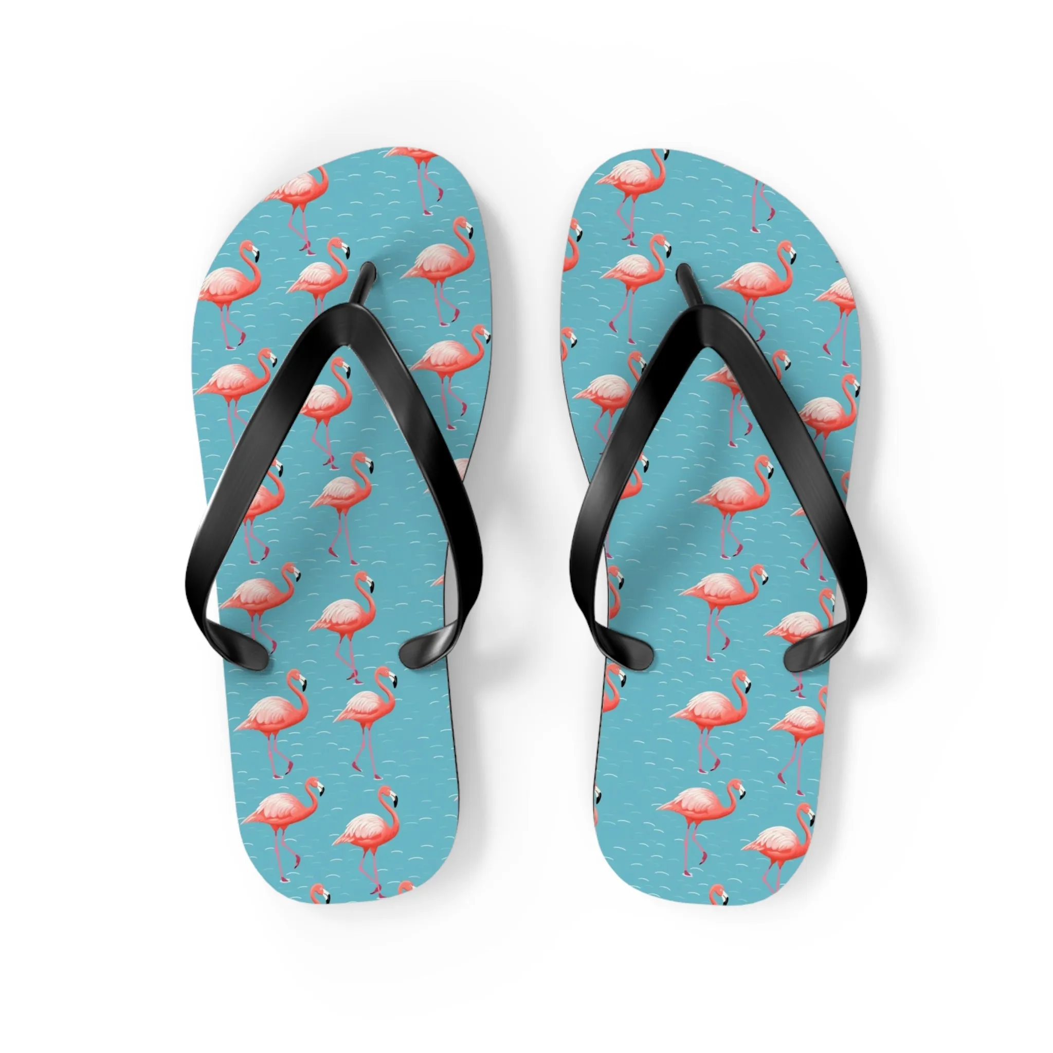 Pink Flamingo Flip Flops, Blue Water Comfortable Thong Sandals Summer Woman Men Ladies Beach Print Rubber Slip On Shoes