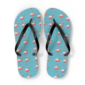 Pink Flamingo Flip Flops, Blue Water Comfortable Thong Sandals Summer Woman Men Ladies Beach Print Rubber Slip On Shoes