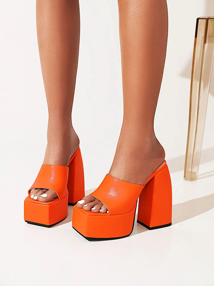 Platform Mules Party Dress Chunky High Heels Slipper Sandals