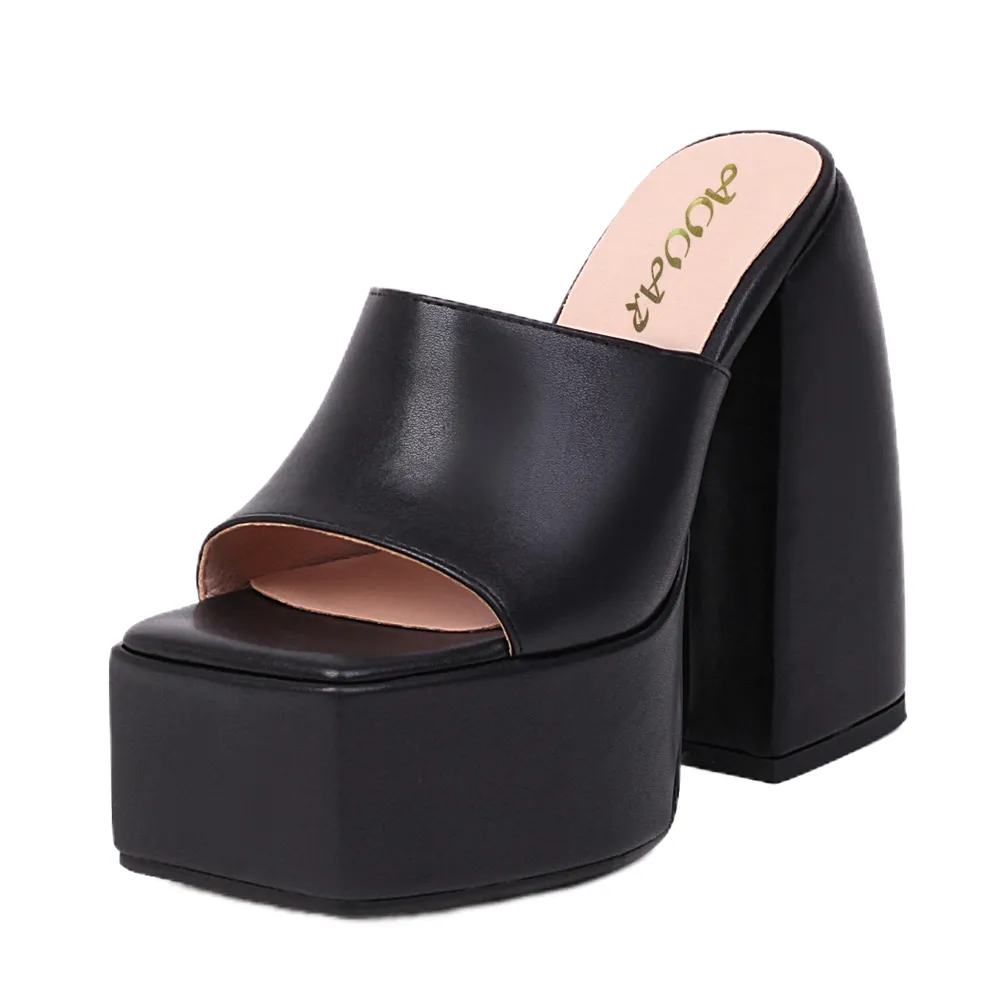 Platform Mules Party Dress Chunky High Heels Slipper Sandals