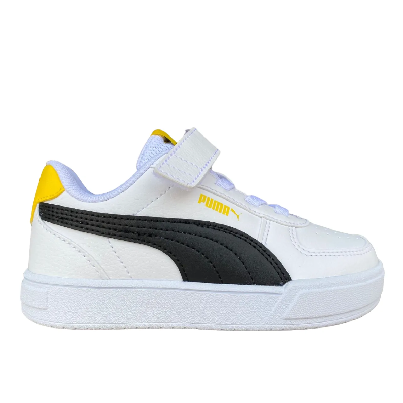 Puma sneakers bassa unisex junior con laccio elastico e velcro Caven AC PS 389307 14 white-black-yellow