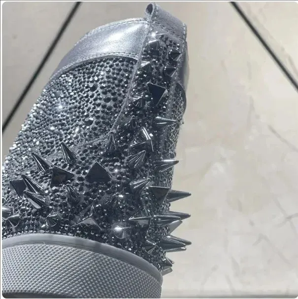 Rrazyi Silver Diamonds Spikes Sneakers