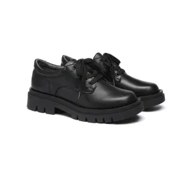 Senior  School Shoes Black Leather Lace Up Large Size Shoes