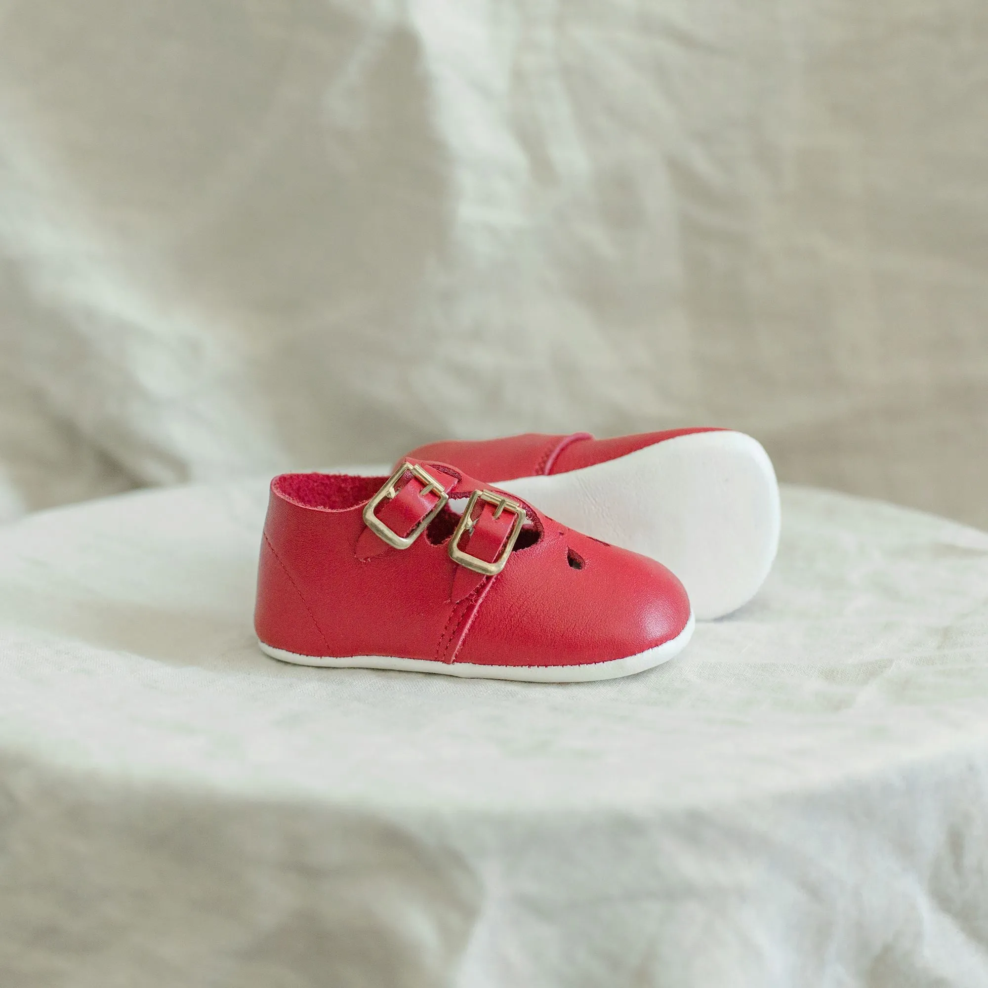 Soft Soled Double T-Strap | Red