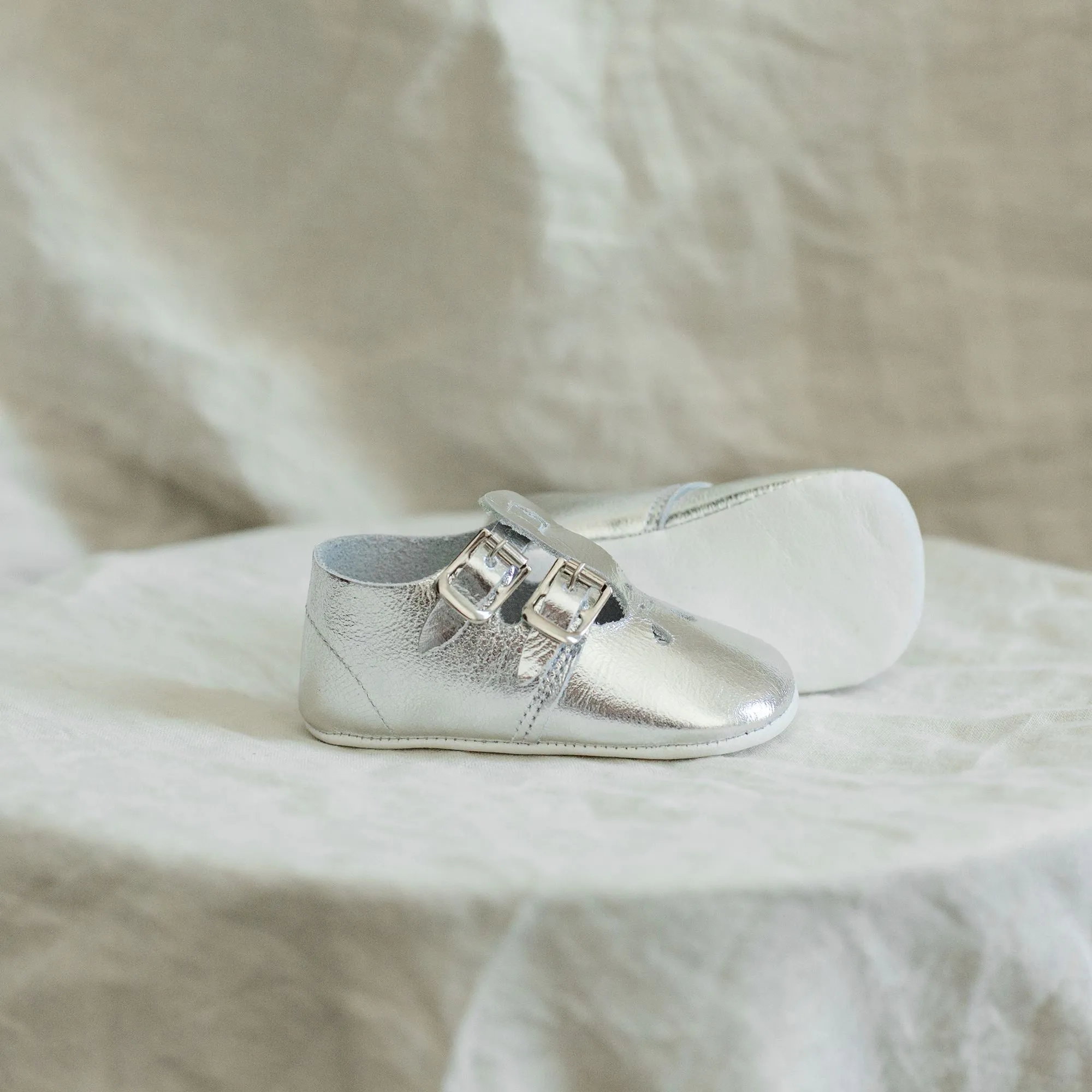 Soft Soled Double T-Strap | Silver