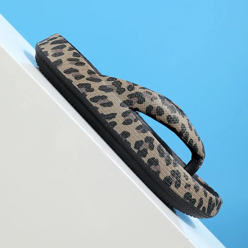 Summer Women Comfort Flip-Flop Leopard Soft Thick-Soled Cloud Slippers Travel Vacation Beach Shoes New Women Sandals