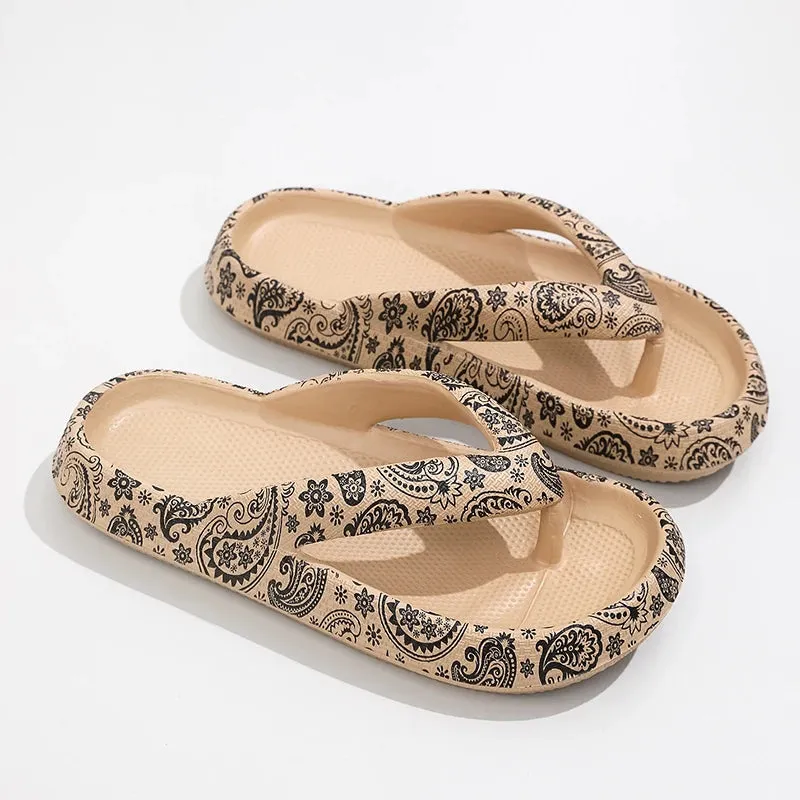 Summer Women Comfort Flip-Flop Leopard Soft Thick-Soled Cloud Slippers Travel Vacation Beach Shoes New Women Sandals