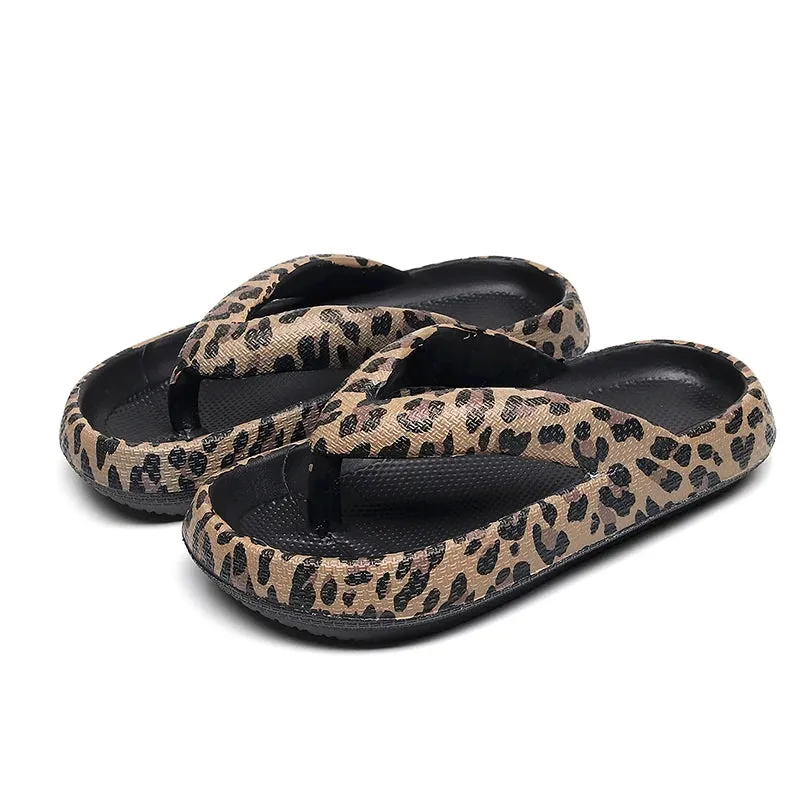 Summer Women Comfort Flip-Flop Leopard Soft Thick-Soled Cloud Slippers Travel Vacation Beach Shoes New Women Sandals