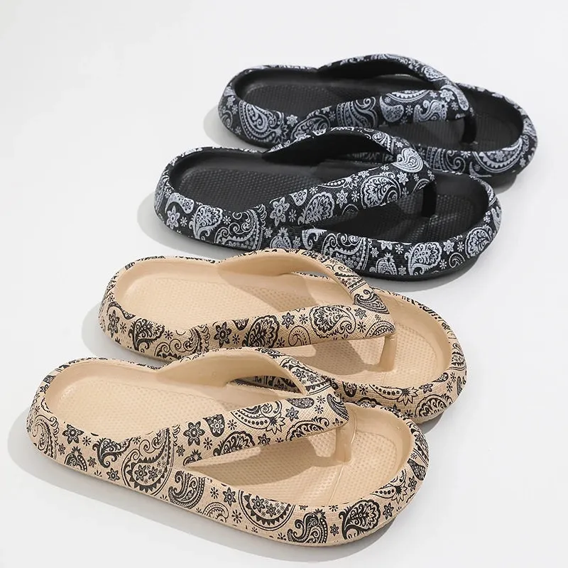 Summer Women Comfort Flip-Flop Leopard Soft Thick-Soled Cloud Slippers Travel Vacation Beach Shoes New Women Sandals