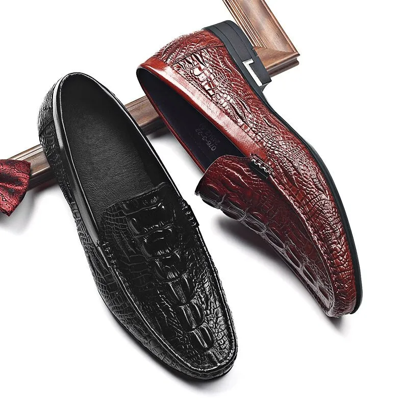 The Emperor - Leather Alligator Print Loafers For Men