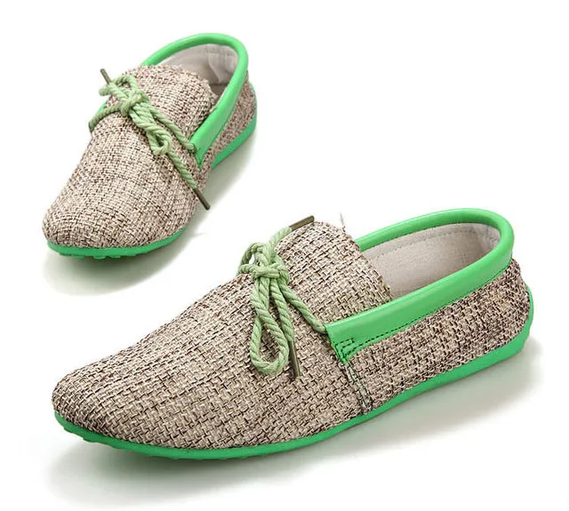 Trendy Casual Men Beach Loafer Shoes Breathable Summer Weaving Hemp Man Flats Soft Driving Shoes Mocassins