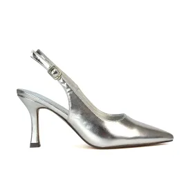 Valerie Stiletto High Heel Closed Toe Slingback Court Shoes in Silver Metallic