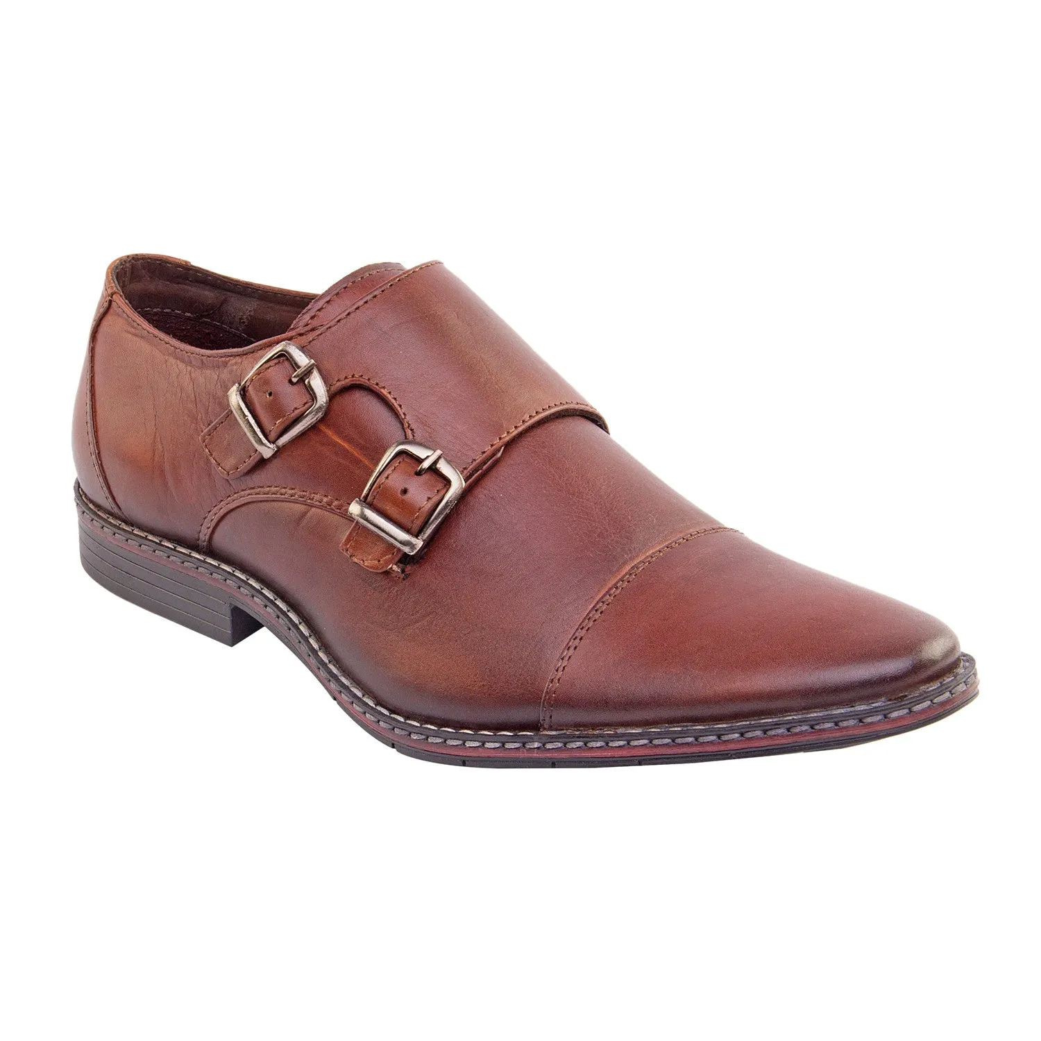 Vardhra Men 100% Genuine Leather - Double Monk Strap Shoes - Tan