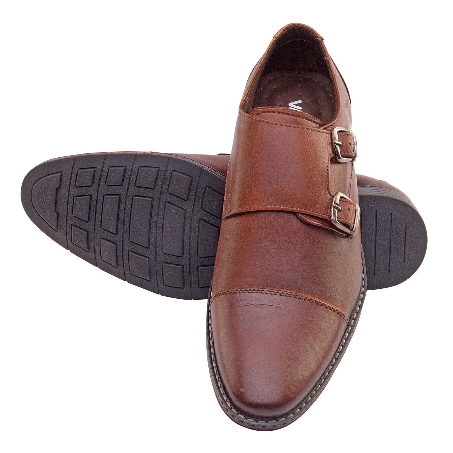 Vardhra Men 100% Genuine Leather - Double Monk Strap Shoes - Tan