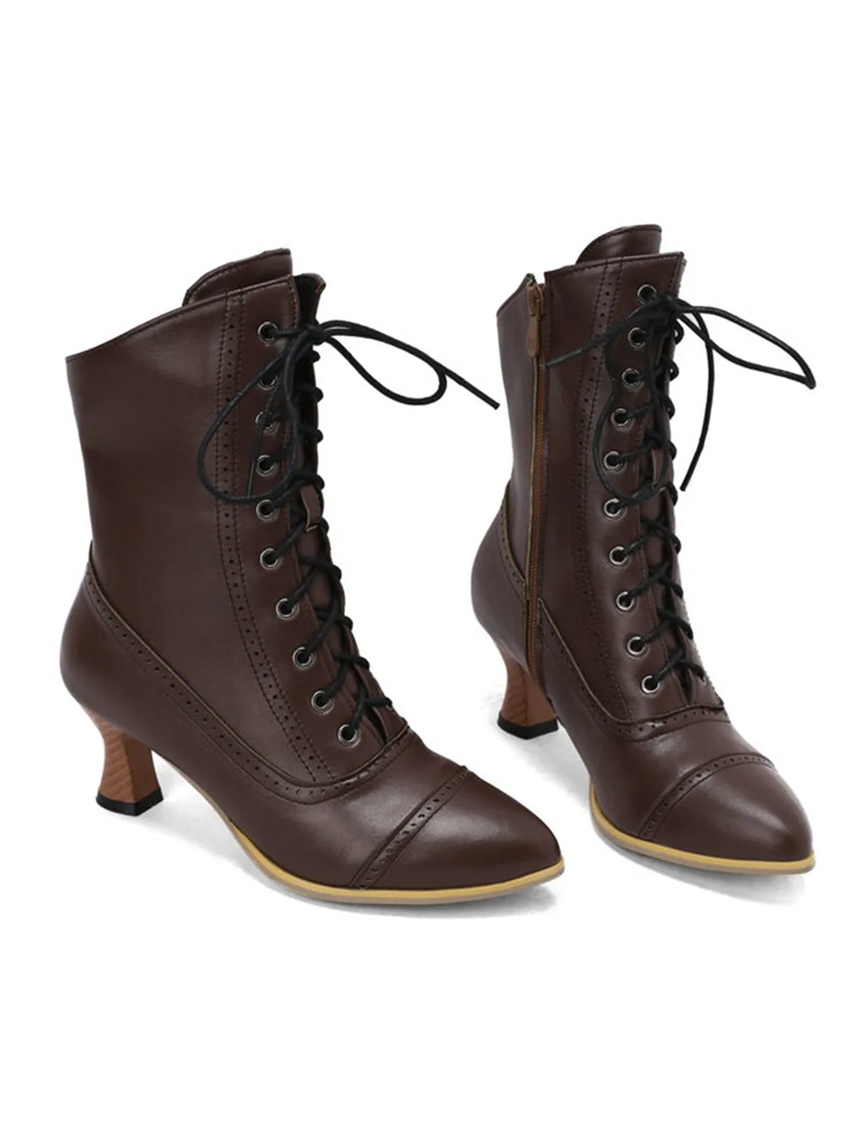 Vintage Leather Lace-up Kitten Heel Boots