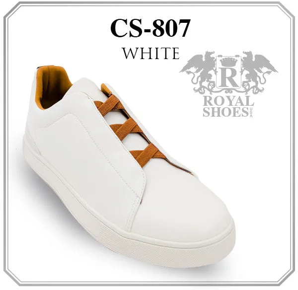 White Men's Slip-On Leather Sneakers Casual Shoes CS-807