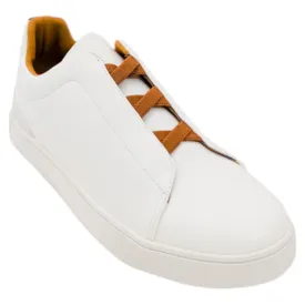 White Men's Slip-On Leather Sneakers Casual Shoes CS-807