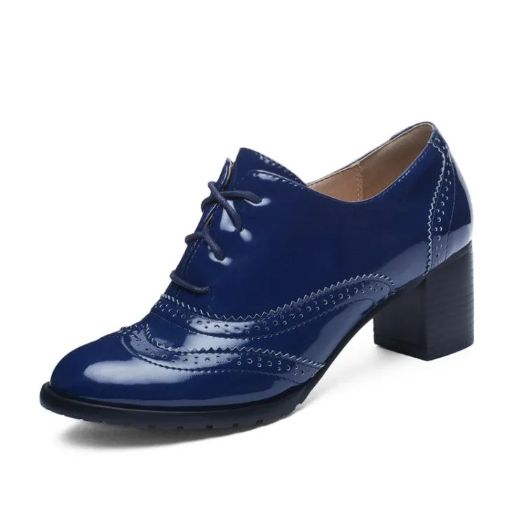 Women Lace Up Carved Block Heel Platform OXford Shoes