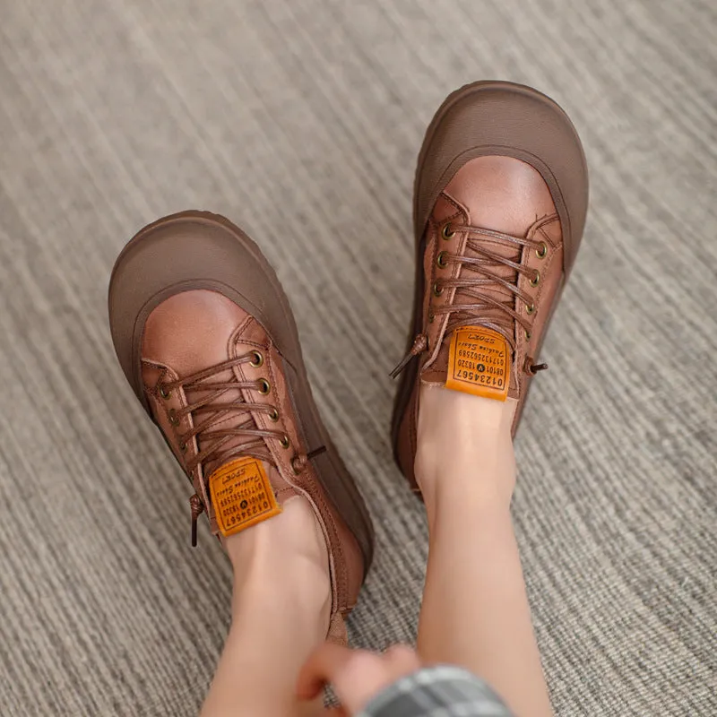 Women Retro Casual Soft Leather Thick Soled Shoes