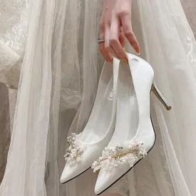 Women rhinestone flower pointed toe stiletto wedding heels