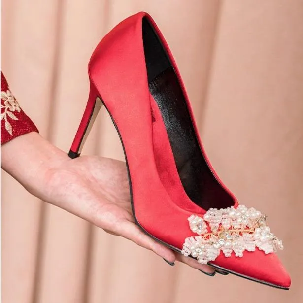 Women rhinestone flower pointed toe stiletto wedding heels