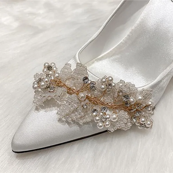 Women rhinestone flower pointed toe stiletto wedding heels