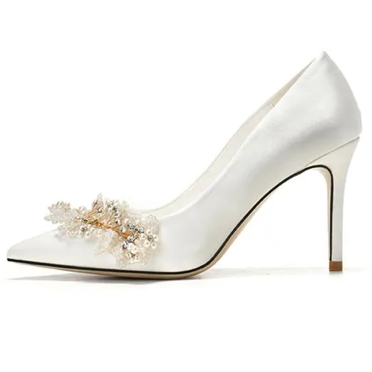 Women rhinestone flower pointed toe stiletto wedding heels