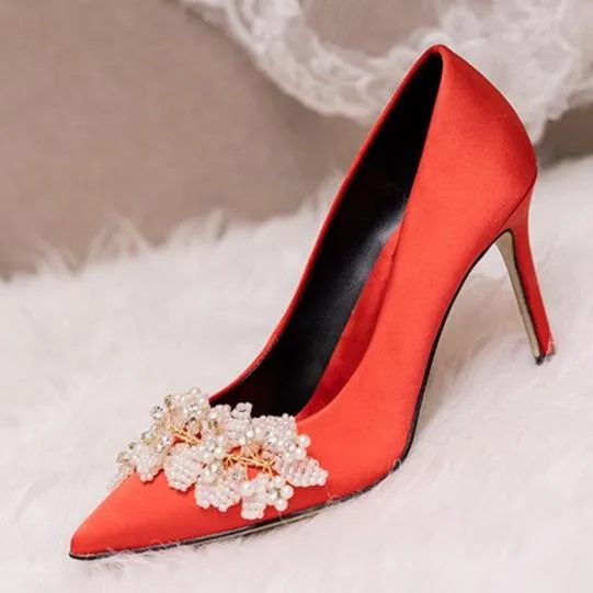 Women rhinestone flower pointed toe stiletto wedding heels