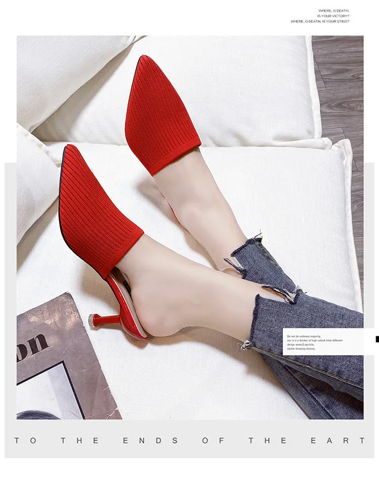 Women summer new fashion closed toe slide stiletto heels