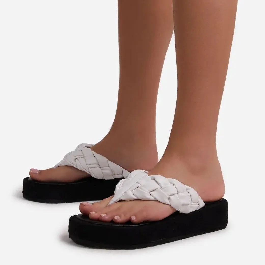 Women woven strap platform summer flip flops