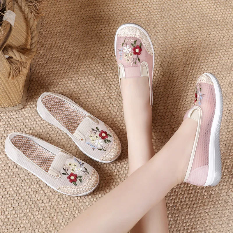 Women's Female Tennis Ethnic Style Mesh Embroidered Canvas Shoes