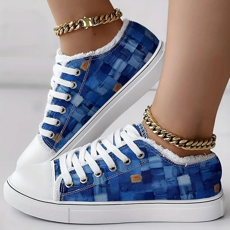 Women's Plaid Pattern Denim Sneakers