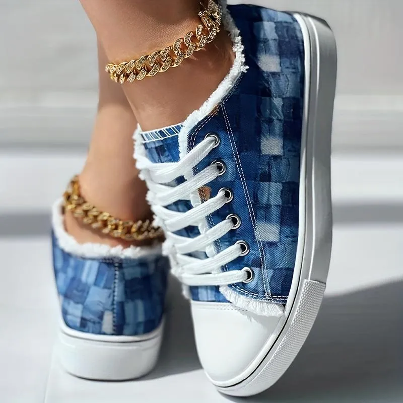 Women's Plaid Pattern Denim Sneakers