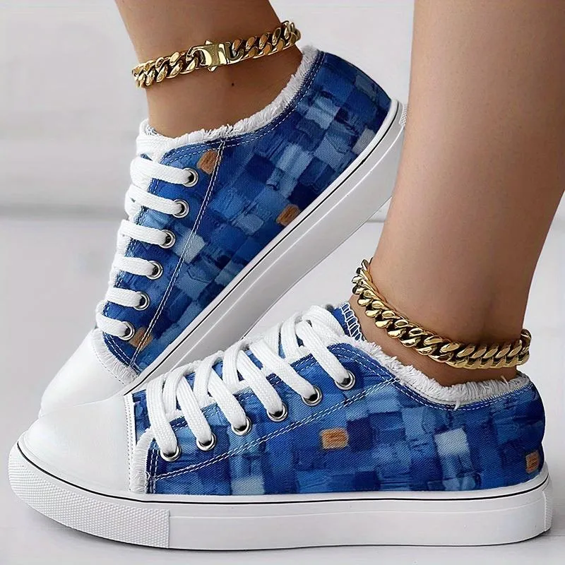 Women's Plaid Pattern Denim Sneakers