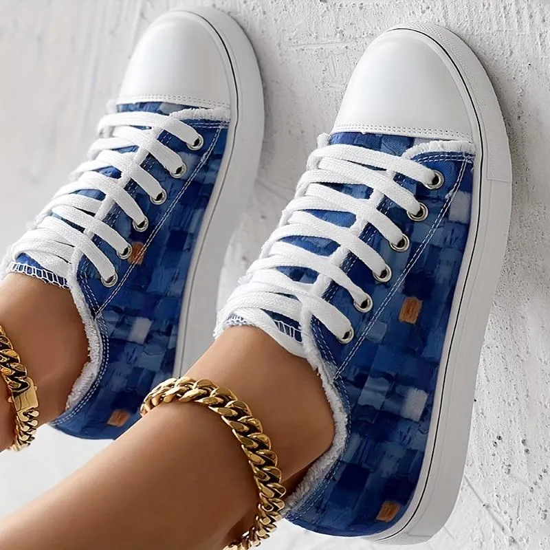 Women's Plaid Pattern Denim Sneakers