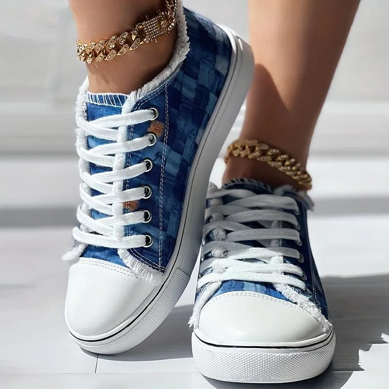 Women's Plaid Pattern Denim Sneakers