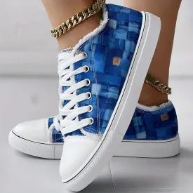 Women's Plaid Pattern Denim Sneakers