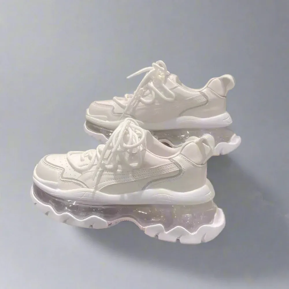 Womens White Platform Sneakers - Breathable Tennis Shoes