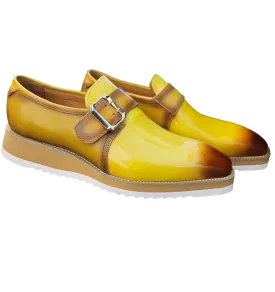 Yellow Carrucci Men's Patent Leather Shoes Slip-On Monk Strap Loafer Gold Buckle