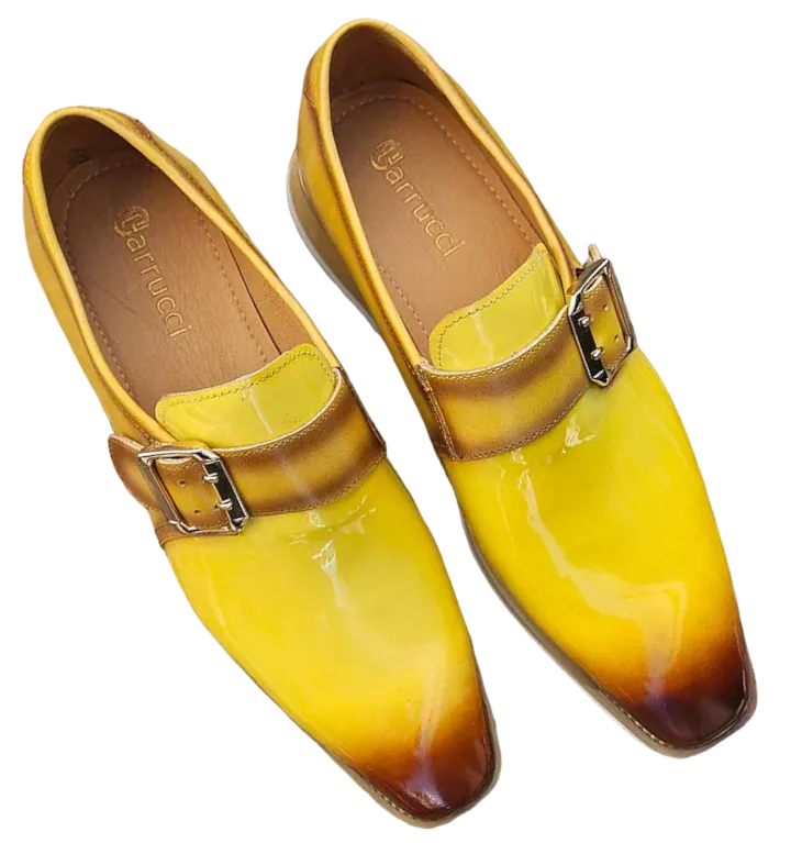 Yellow Carrucci Men's Patent Leather Shoes Slip-On Monk Strap Loafer Gold Buckle